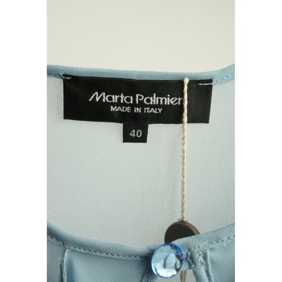 New Marta Palmieri Women Size 40 Sheer Chiffon Sky Blue Sleeveless Ruffle Blouse - Picture 4 of 10